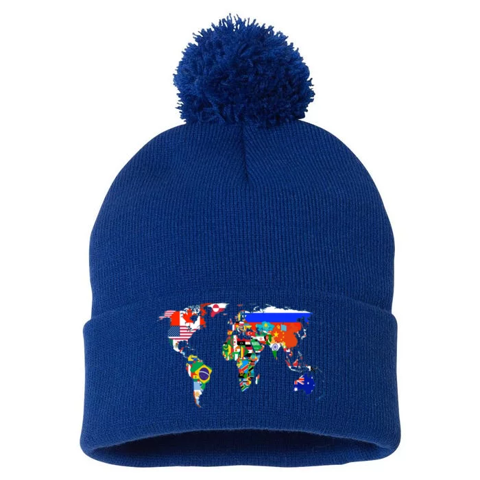 World Map Country Flag Atlas Gift Funny Gift Pom Pom 12in Knit Beanie