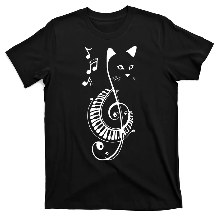 Women Music Cat Playing Music Musician Art Cat Lover Cat Mom T-Shirt