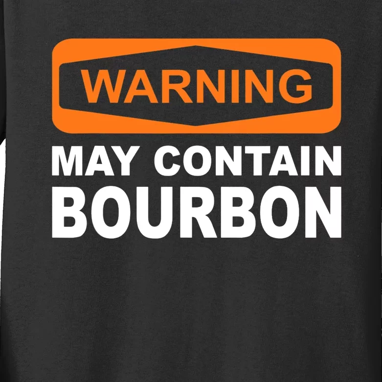 Warning May Contain Bourbon Funny Drinking Kids Long Sleeve Shirt