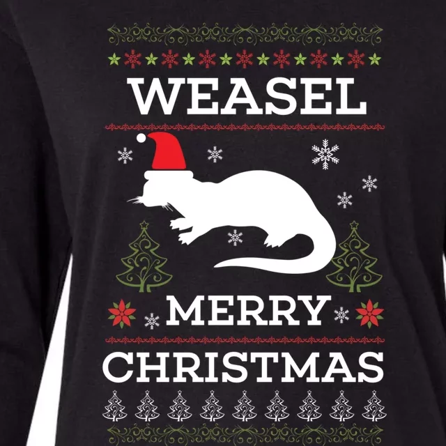 Weasel Merry Christmas Funny Ugly Christmas Design Gift Womens Cotton Relaxed Long Sleeve T-Shirt