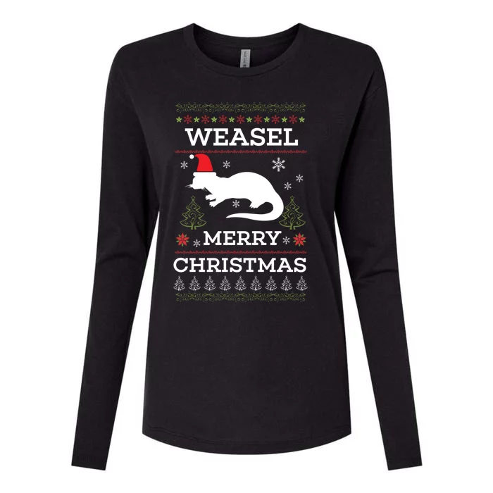 Weasel Merry Christmas Funny Ugly Christmas Design Gift Womens Cotton Relaxed Long Sleeve T-Shirt