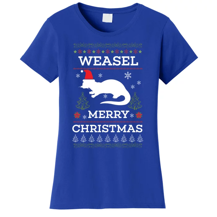 Weasel Merry Christmas Funny Ugly Christmas Design Gift Women's T-Shirt