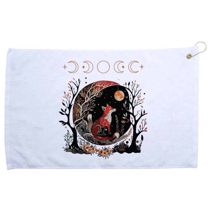 Witchy Moon Cottagecore Floral Fox Aesthetic Art Women Girl Grommeted Golf Towel