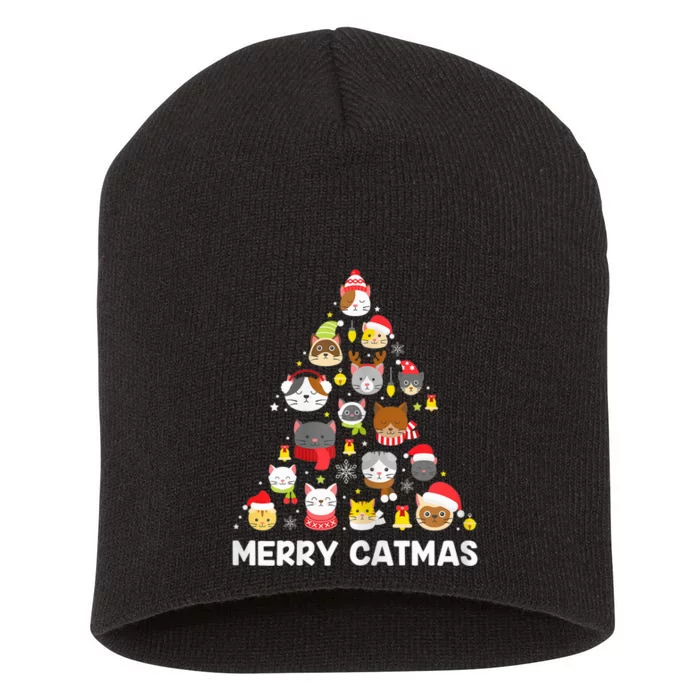 Wo Merry Catmas Funny Christmas Cat Shirt for Cat Lovers Short Acrylic Beanie