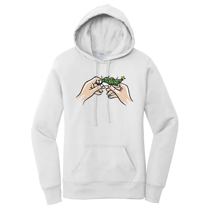 Weed Marijuana Christmas Xmas Tree Ornaments Smoker Gift Women's Pullover Hoodie