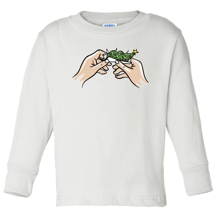 Weed Marijuana Christmas Xmas Tree Ornaments Smoker Gift Toddler Long Sleeve Shirt