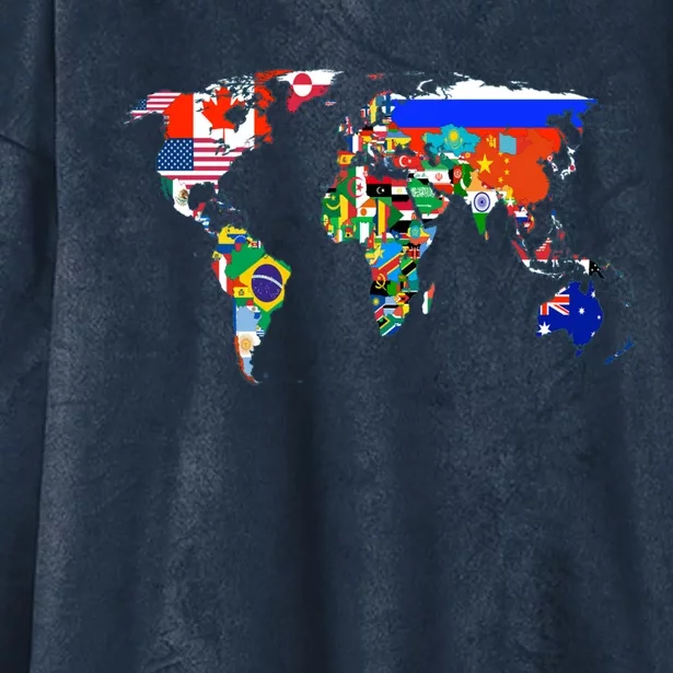 World Map Country Flag Atlas Gift Hooded Wearable Blanket