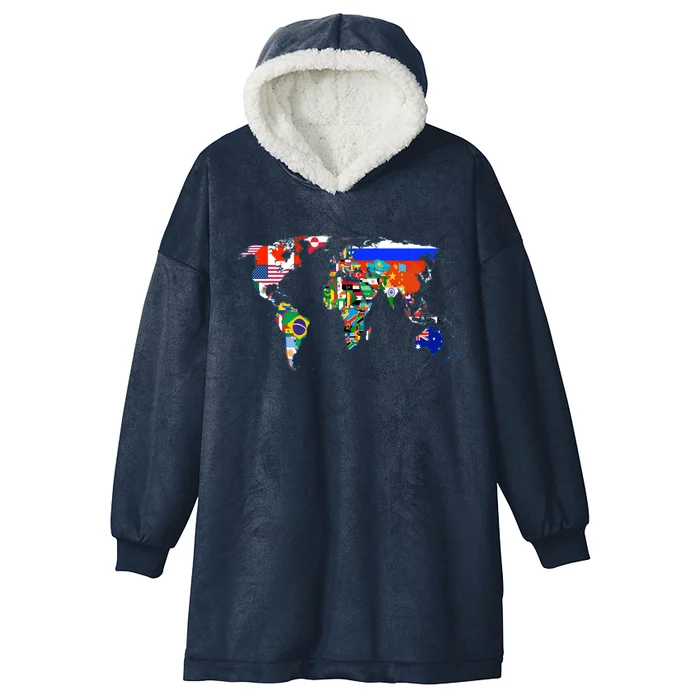 World Map Country Flag Atlas Gift Hooded Wearable Blanket