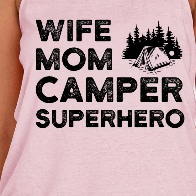 Wife Mom Camper Superhero Funny Camping Lover Mom Campers Gift Women's Knotted Racerback Tank