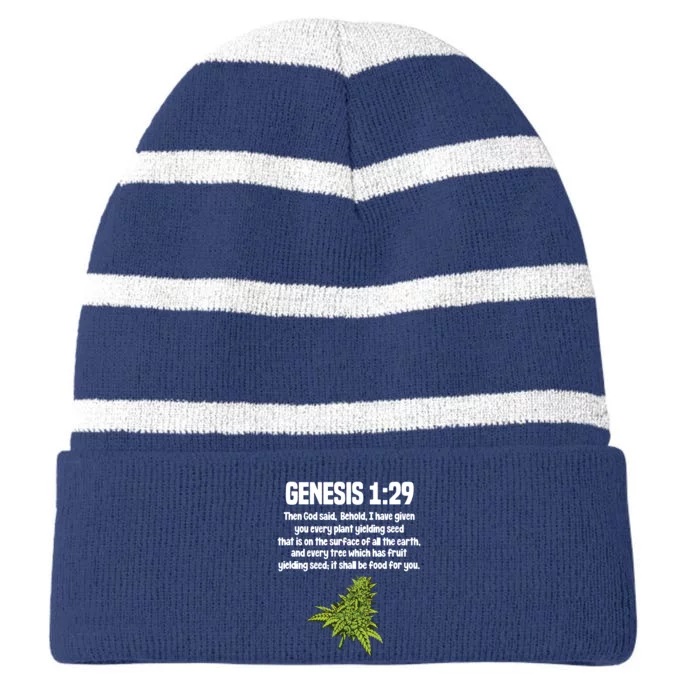 Weed Marijuana Cannabis Bud Leaf Stoner 420 Striped Beanie with Solid Band