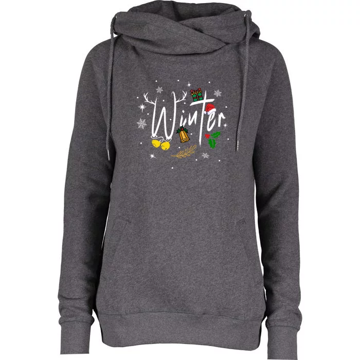 Winter | Merry Christmas Womens Funnel Neck Pullover Hood