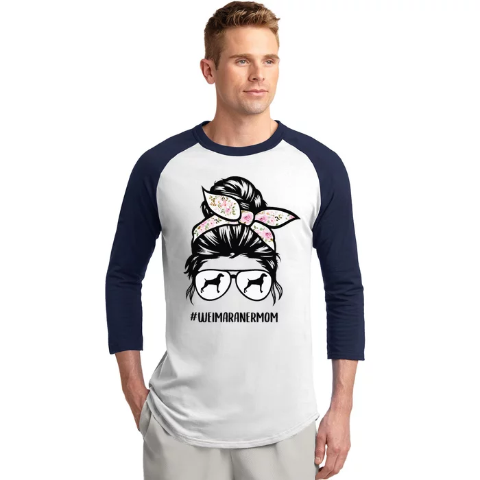 weimaraner mom dog messy bun hair glasses Baseball Sleeve Shirt