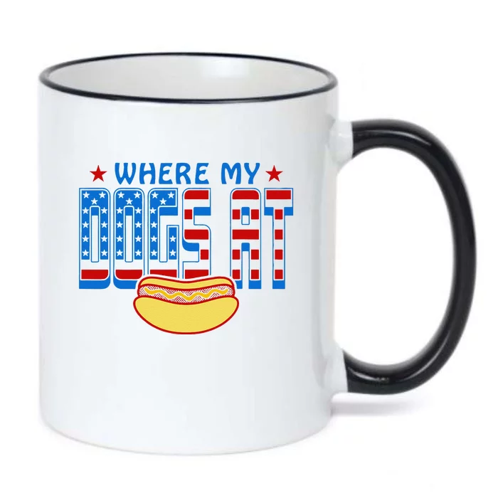 Where My Dogs At Funny 4th Of July Humor Hot Dog Lover Black Color Changing Mug