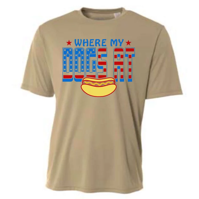 Where My Dogs At Funny 4th Of July Humor Hot Dog Lover Cooling Performance Crew T-Shirt