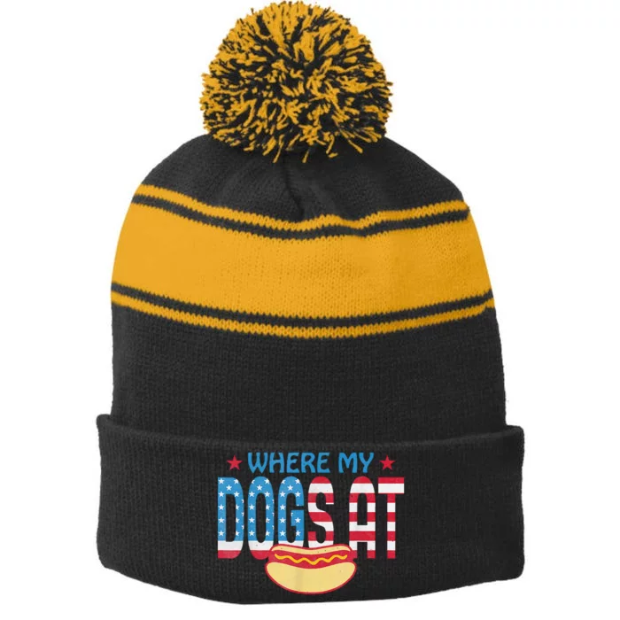 Where My Dogs At Stripe Pom Pom Beanie