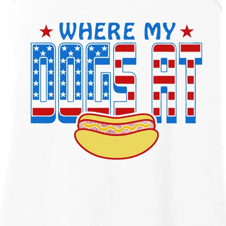 Where My Dogs At Funny 4th Of July Design Ladies Essential Tank