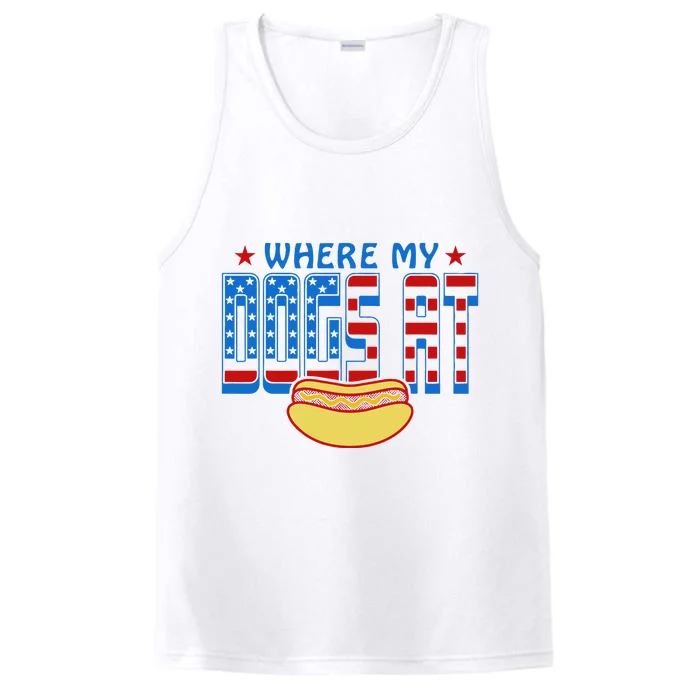 Where My Dogs At Funny 4th Of July Design Performance Tank