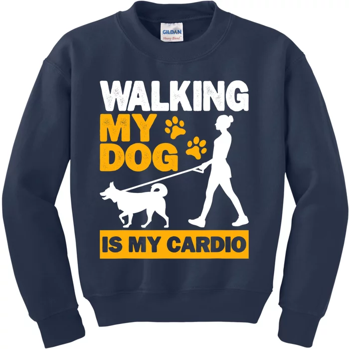 Walking My Dog Is My Cardio, Trekking, Funny Dog Walking Kids Sweatshirt