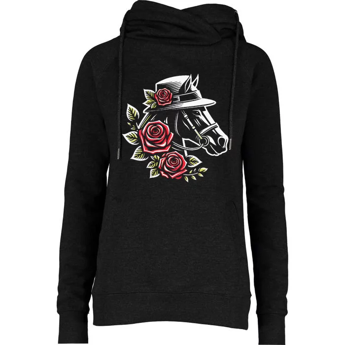 Women Mom Derby Day 2024 Funny Rose Derby Womens Funnel Neck Pullover Hood