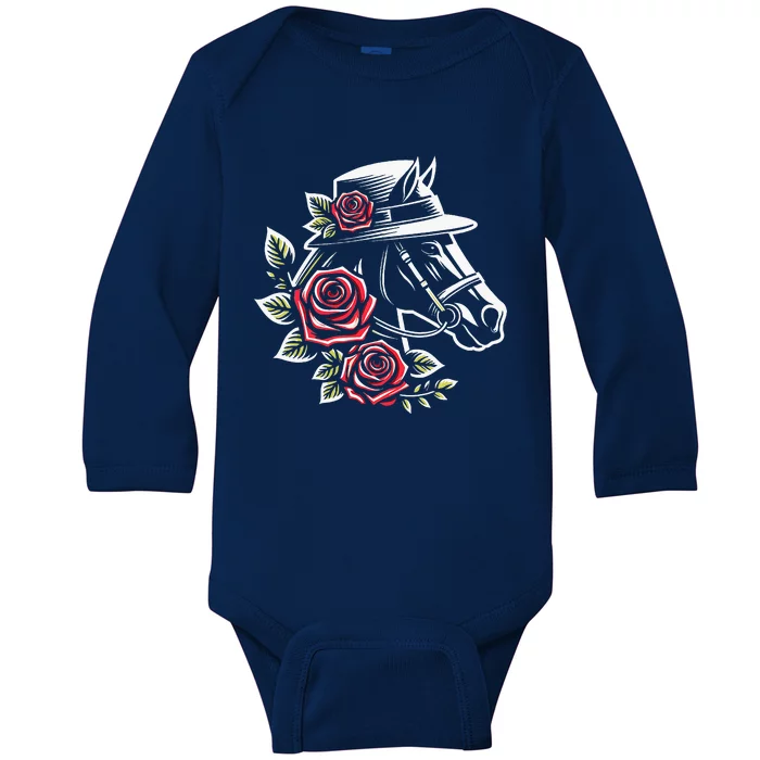 Women Mom Derby Day 2024 Funny Rose Derby Baby Long Sleeve Bodysuit