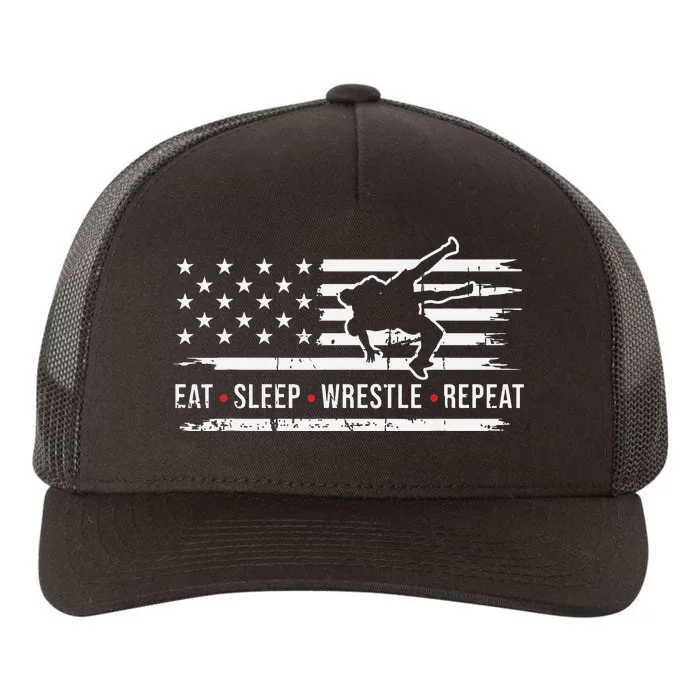 wrestling MMA eat sleep wrestle repeat funny theme wrestler Yupoong Adult 5-Panel Trucker Hat