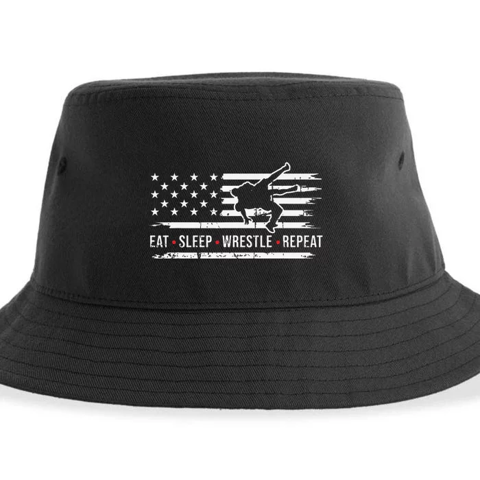 wrestling MMA eat sleep wrestle repeat funny theme wrestler Sustainable Bucket Hat