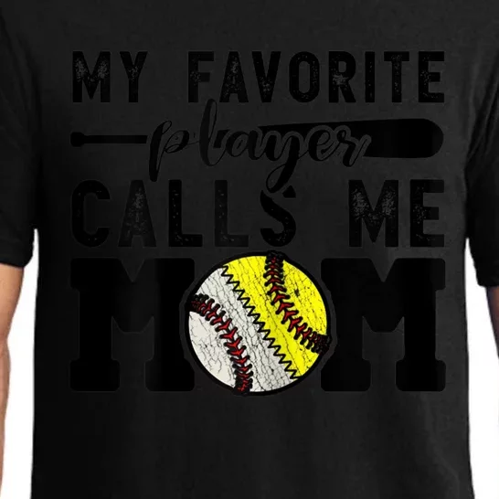 Womens My Favorite Baseball Player Calls Me Mom Cheer Mother Pajama Set