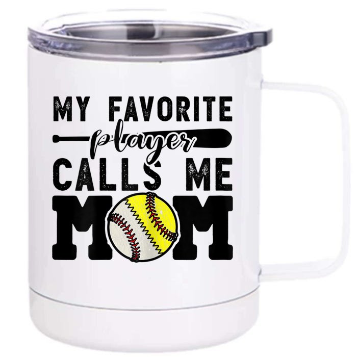 Womens My Favorite Baseball Player Calls Me Mom Cheer Mother Front & Back 12oz Stainless Steel Tumbler Cup