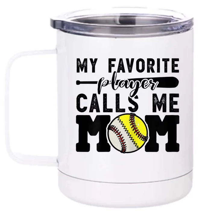 Womens My Favorite Baseball Player Calls Me Mom Cheer Mother Front & Back 12oz Stainless Steel Tumbler Cup