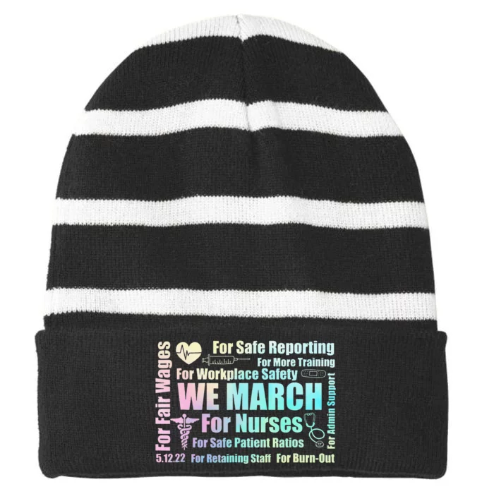 We March for Nurses Million Nurse March Wo Power Nurse Striped Beanie with Solid Band