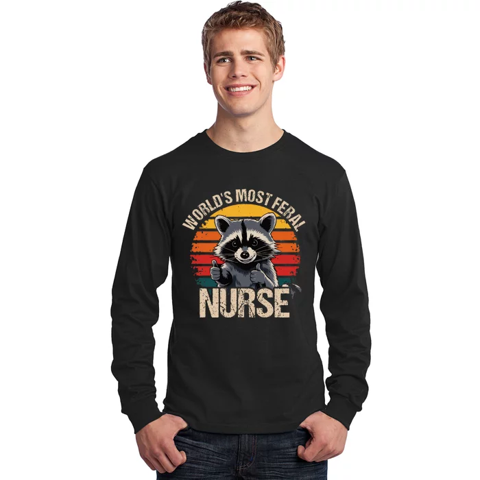 WorldS Most Feral Nurse Vintage Raccoon Long Sleeve Shirt