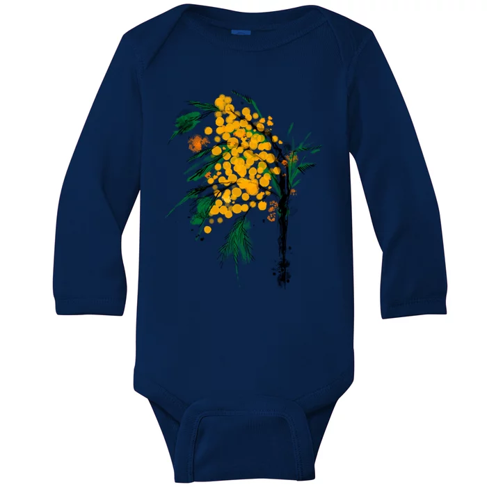 Watercolor Mimosa Flower Meaningful Gift Baby Long Sleeve Bodysuit