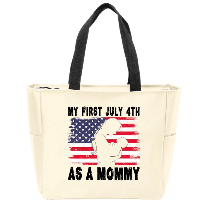 Women My First July 4th As Mommy New Mom 2024 Usa American Flag Zip Tote Bag