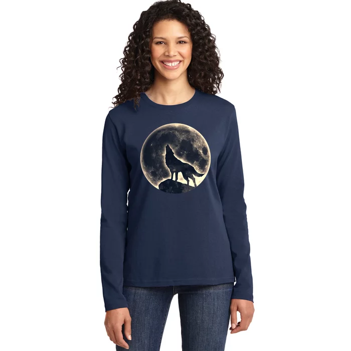 Wolf Moon Fantasy Wild Dog Wolves Ladies Long Sleeve Shirt