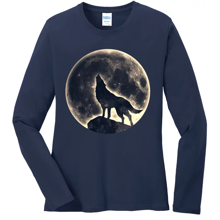 Wolf Moon Fantasy Wild Dog Wolves Ladies Long Sleeve Shirt