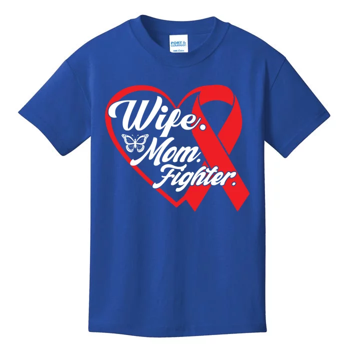 Wife Mom Fighter Heart Disease Awareness Gift Kids T-Shirt