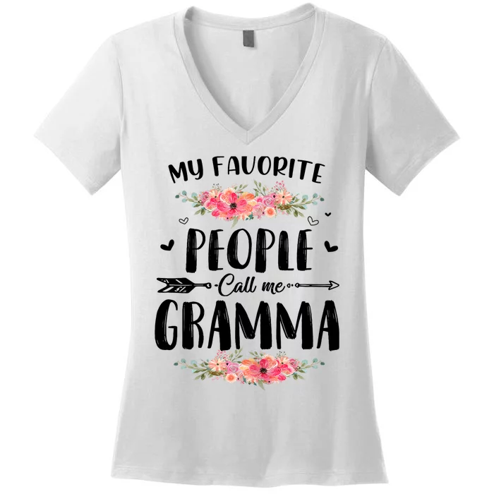 Wo My Favorite People Call Me Gramma Floral Mother's Day Gift Women's V-Neck T-Shirt