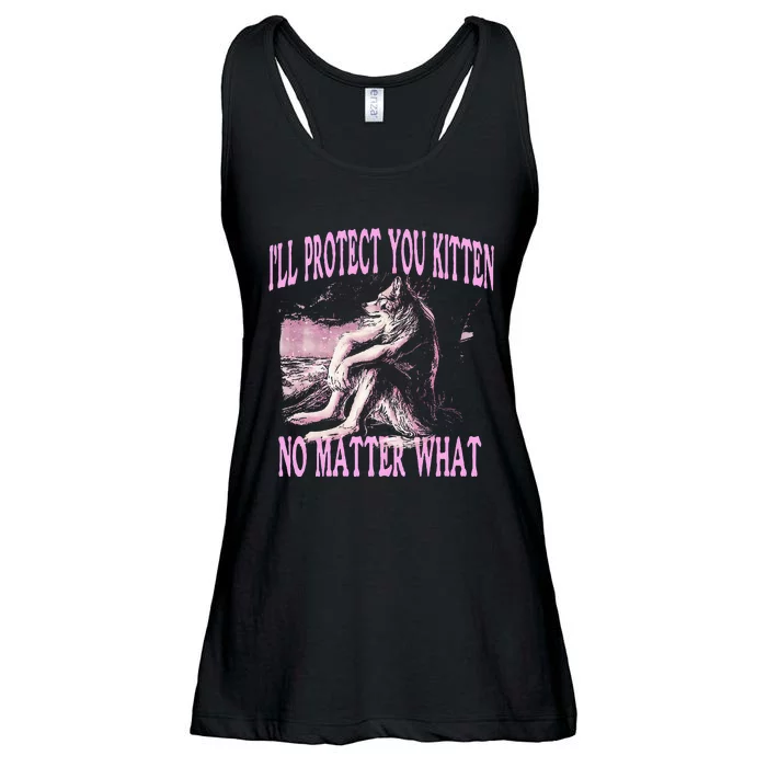 Wolf Meme Funny Ill Protect You Kitten No Matter What Ladies Essential Flowy Tank