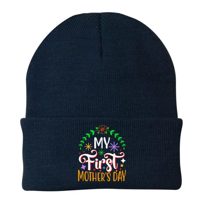 Women's My First Mothers Day Pregnancy Announcement Funny Knit Cap Winter Beanie