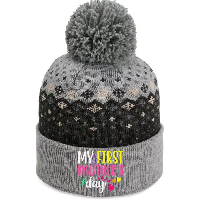 Women's My First Mothers Day Pregnancy Announcement Funy Cute The Baniff Cuffed Pom Beanie