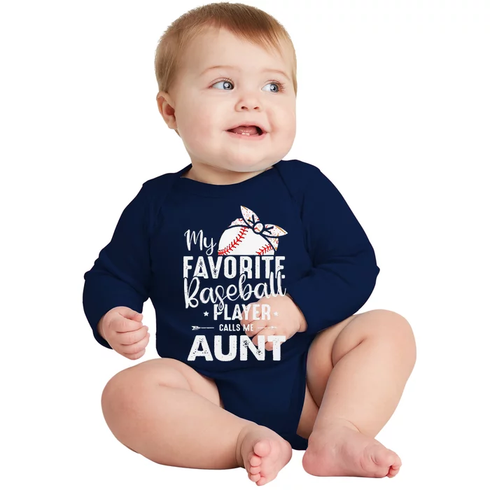 Womens My Favorite Baseball Player Call Me Aunt Mother's Day Baby Long Sleeve Bodysuit