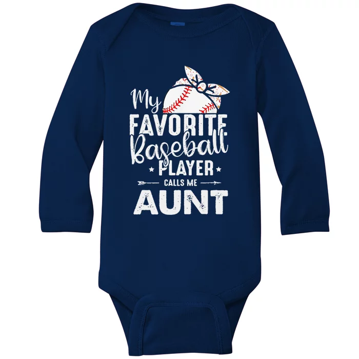 Womens My Favorite Baseball Player Call Me Aunt Mother's Day Baby Long Sleeve Bodysuit