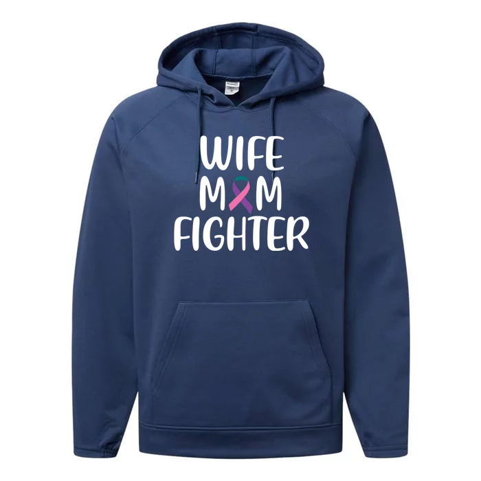 Wife Mom Fighter Thyroid Cancer Awareness Great Gift Performance Fleece Hoodie