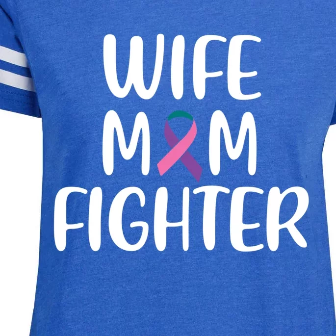 Wife Mom Fighter Thyroid Cancer Awareness Great Gift Enza Ladies Jersey Football T-Shirt