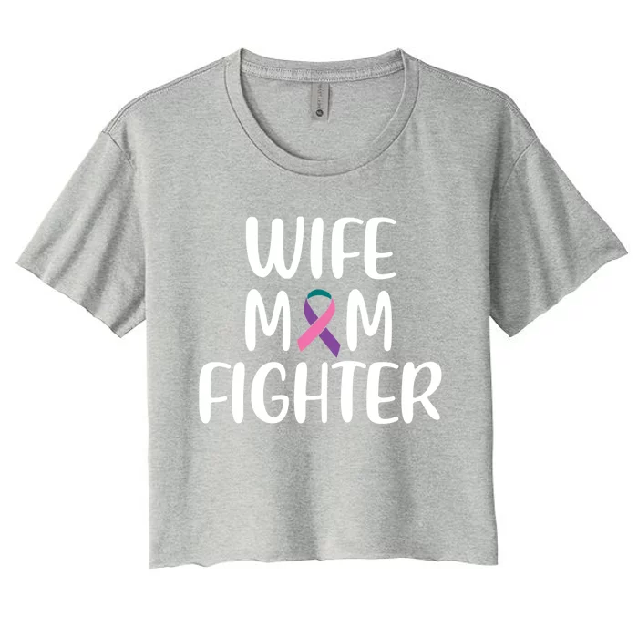 Wife Mom Fighter Thyroid Cancer Awareness Great Gift Women's Crop Top Tee