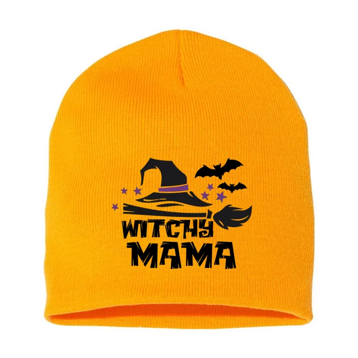 Witchy Mama Funny Halloween Witch Mom Spooky Cute Gift Short Acrylic Beanie