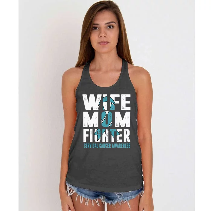 Wife Mom Fighter Cervical Cancer Awareness Women's Knotted Racerback Tank