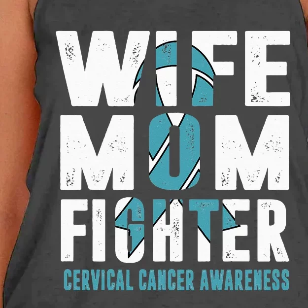 Wife Mom Fighter Cervical Cancer Awareness Women's Knotted Racerback Tank