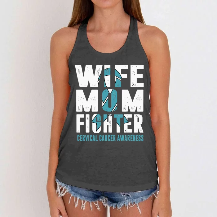 Wife Mom Fighter Cervical Cancer Awareness Women's Knotted Racerback Tank