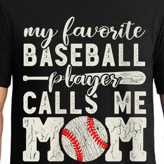 Womens My Favorite Baseball Player Calls Me Mom Cheer Mother Pajama Set